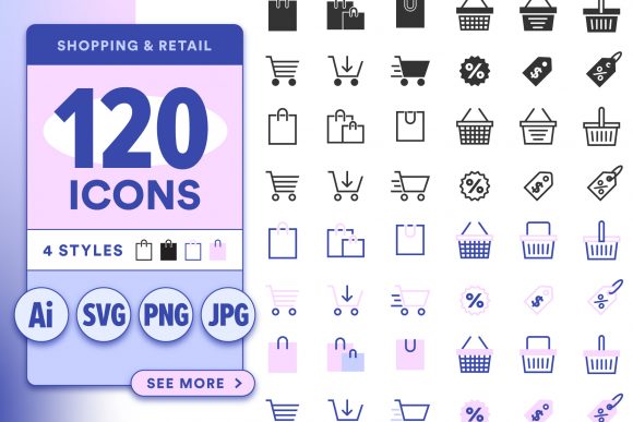120 Minimal Shopping Icons for Cricut & Handmade Projects