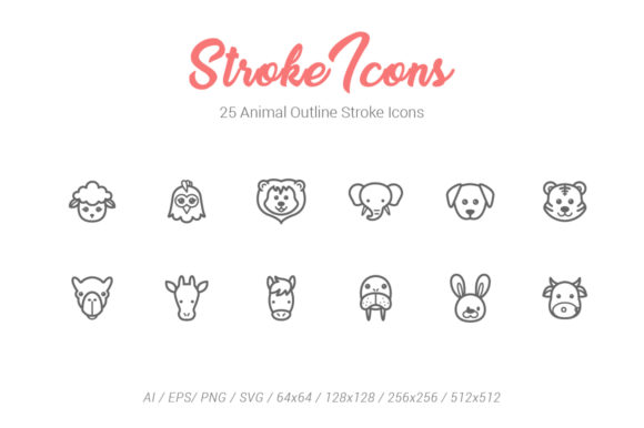 25 Animal Outline Stroke Icons for Embroidery Projects