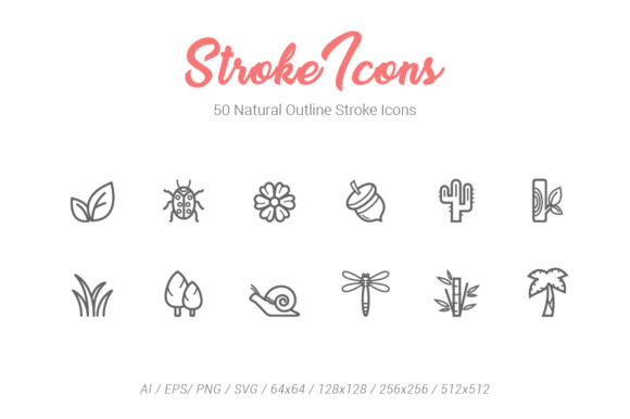 50 Natural Life Outline Stroke Icons for Commercial Design Projects