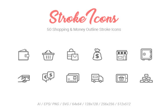 50 Shopping Outline Stroke Icons for Modern Design Projects