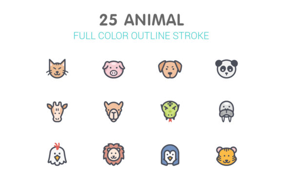 Animal Line with Color Icons: A Versatile Graphic Design Asset for Local Businesses