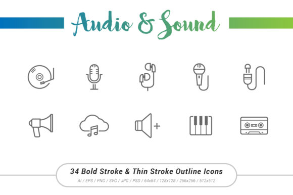 Audio Sound Outline Stroke Icons: A Versatile Graphic Design Asset for Creative Projects
