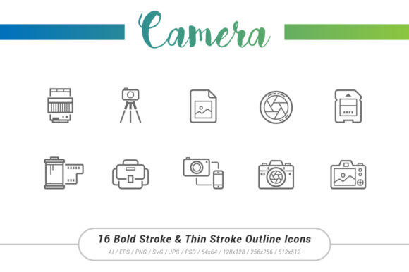 Camera Outline Stroke Icons: A Modern Design Asset for Creative Projects