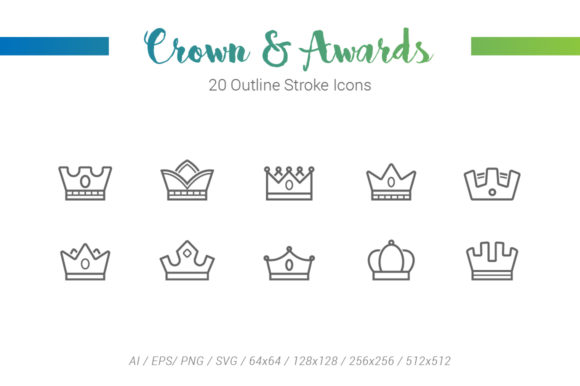 Crowns Award Outline Stroke Icons for Modern Website and Editorial Design