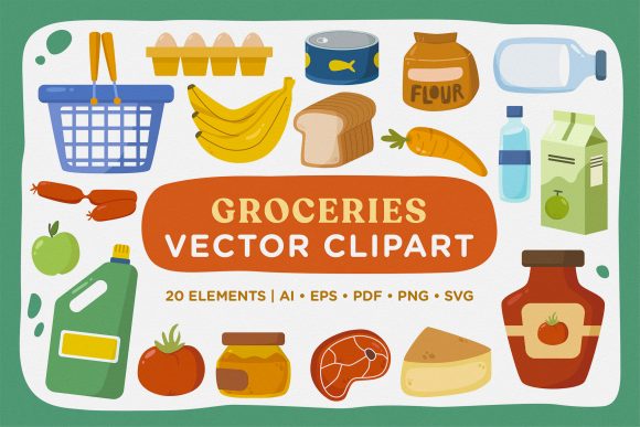 Cute Daily Groceries Vector Clipart Pack for Crafters & Handmade Businesses