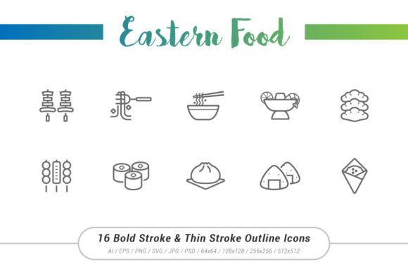 Eastern Food Outline Stroke Icons: A Versatile Graphic Design Asset for Creative Projects