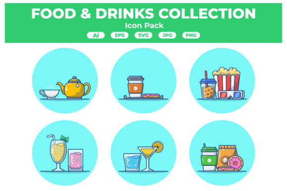 Food Beverages Icon Set – A Graphic Design Asset for Commercial Creativity