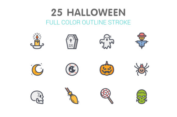 Halloween Line with Color Icons: A Festive Graphic Design Asset for Local Businesses