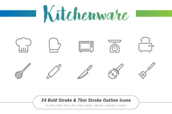 Kitchenware Outline Stroke Icon: A Practical Graphic Design Asset for Digital Sellers
