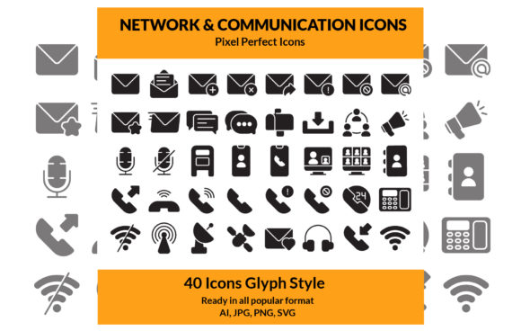 Network Communication Icon Set: A Polished Graphic Design Asset for Creative Projects