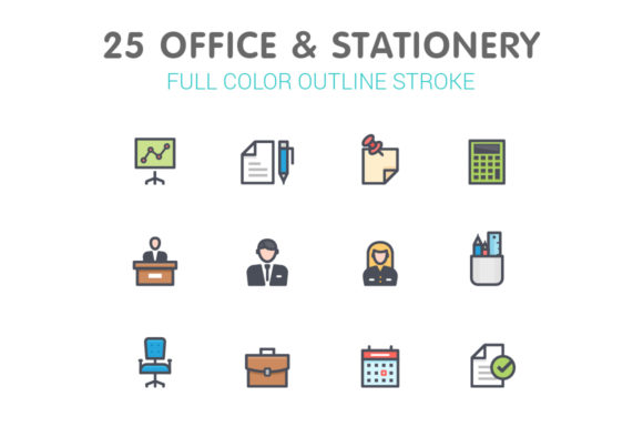 Office Stationery Line with Color: A Versatile Graphic Design Asset for Crafters