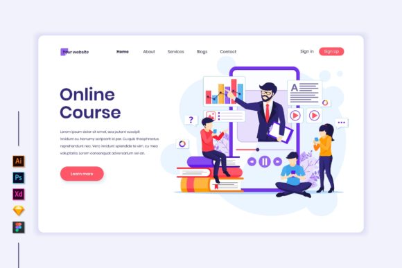 Online Course Flat Illustration: A Modern Graphic for Landing Page Templates