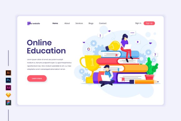 Online Education Flat Illustration: A Modern Graphic Design Asset for Landing Pages