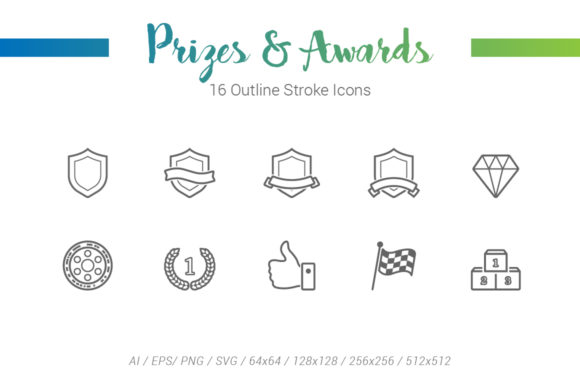 Prizes Award Outline Stroke Icons: A Versatile Graphic Design Asset for Content Creators