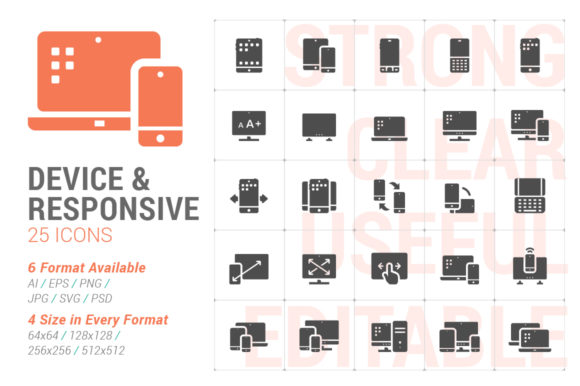 Responsive Device Filled Style Icon for Graphics and Icons