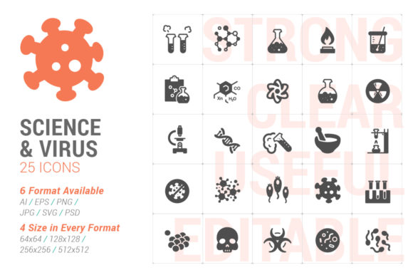 Science Virus Filled Icon Set: A Dynamic Graphic Design Asset for Modern Branding