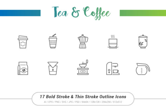 Tea Coffee Outline Stroke Icons for Small Business Branding