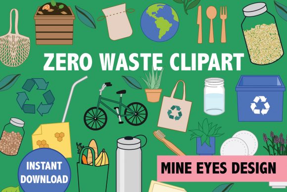 Zero Waste Clipart: A Graphic Design Asset for Modern Sustainable Content